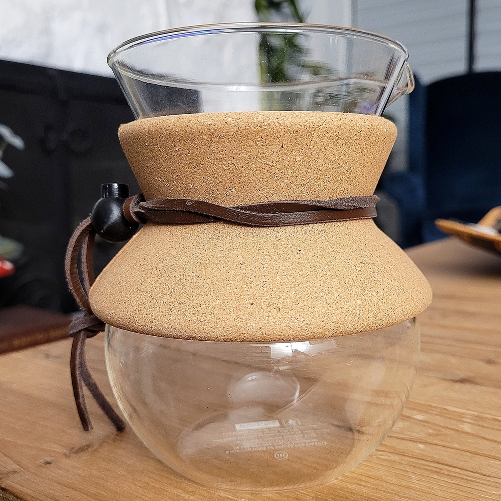Bodum Manual Pour Over Glass Coffee Maker Carafe with Cork and Leather
